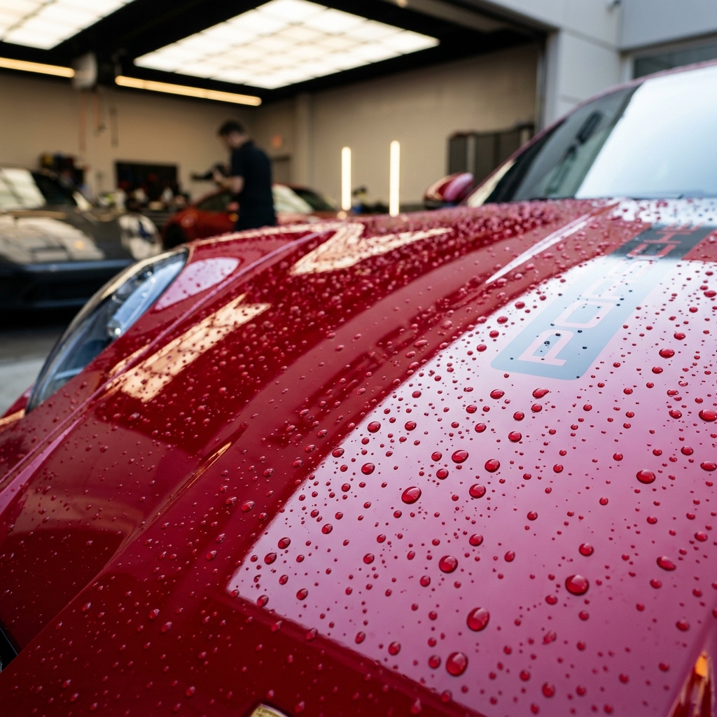 Water beading on ceramic coated car